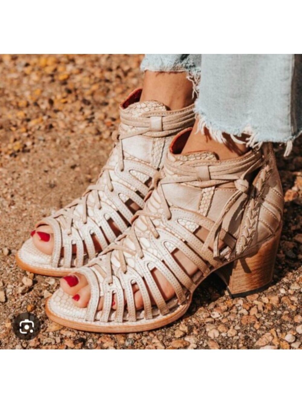 Freebird Wazee Leather Block Heels Gladiator Sandals Womens 8 Western Cowgirl